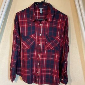 Charolette Russe Red and Blue Plaid Women’s Large Shirt